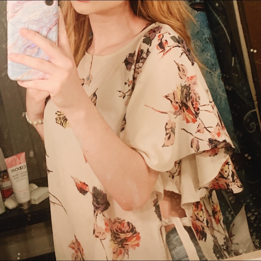 Floral Top with Flutter Sleeves